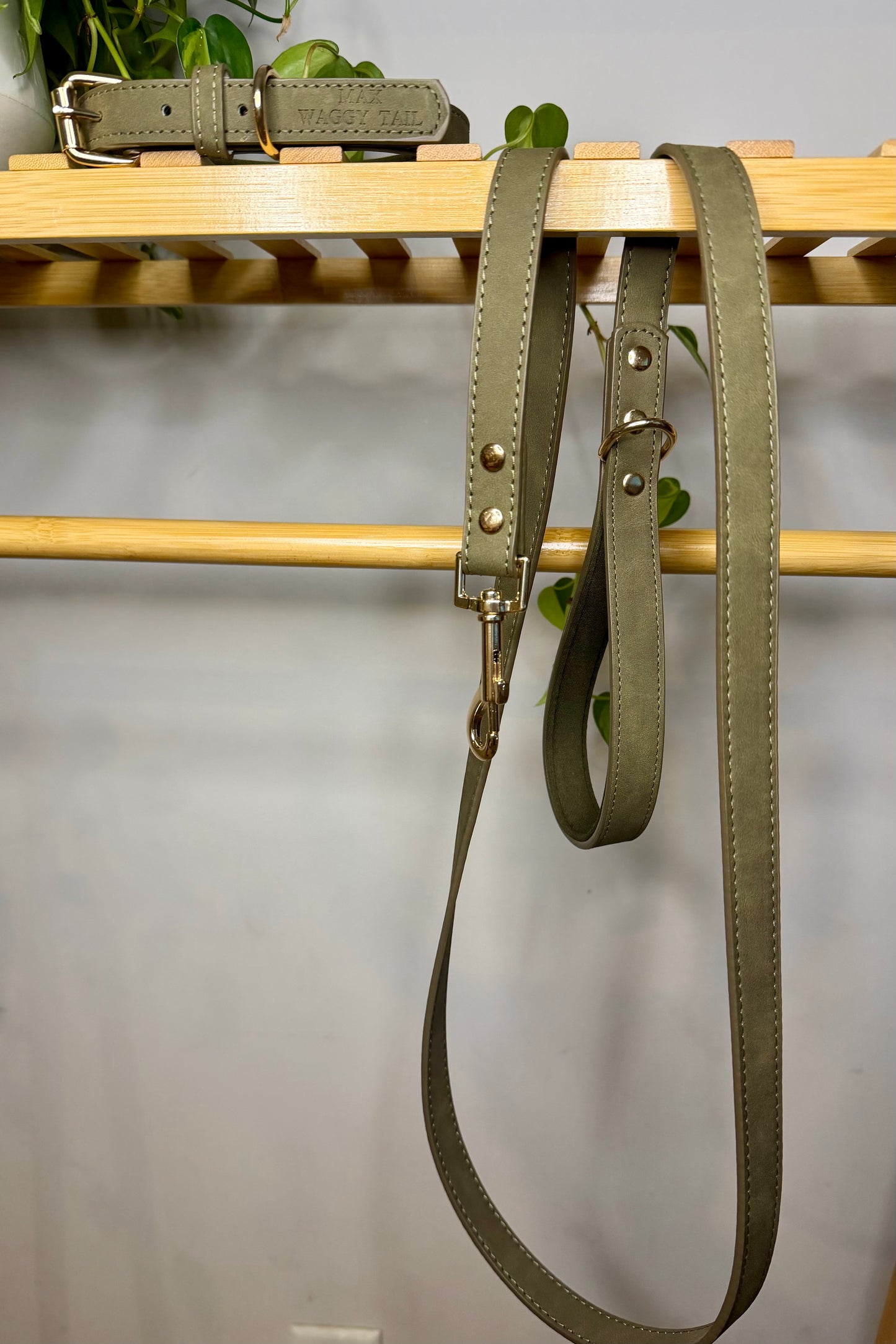 Olive Green Collar + Leash Set