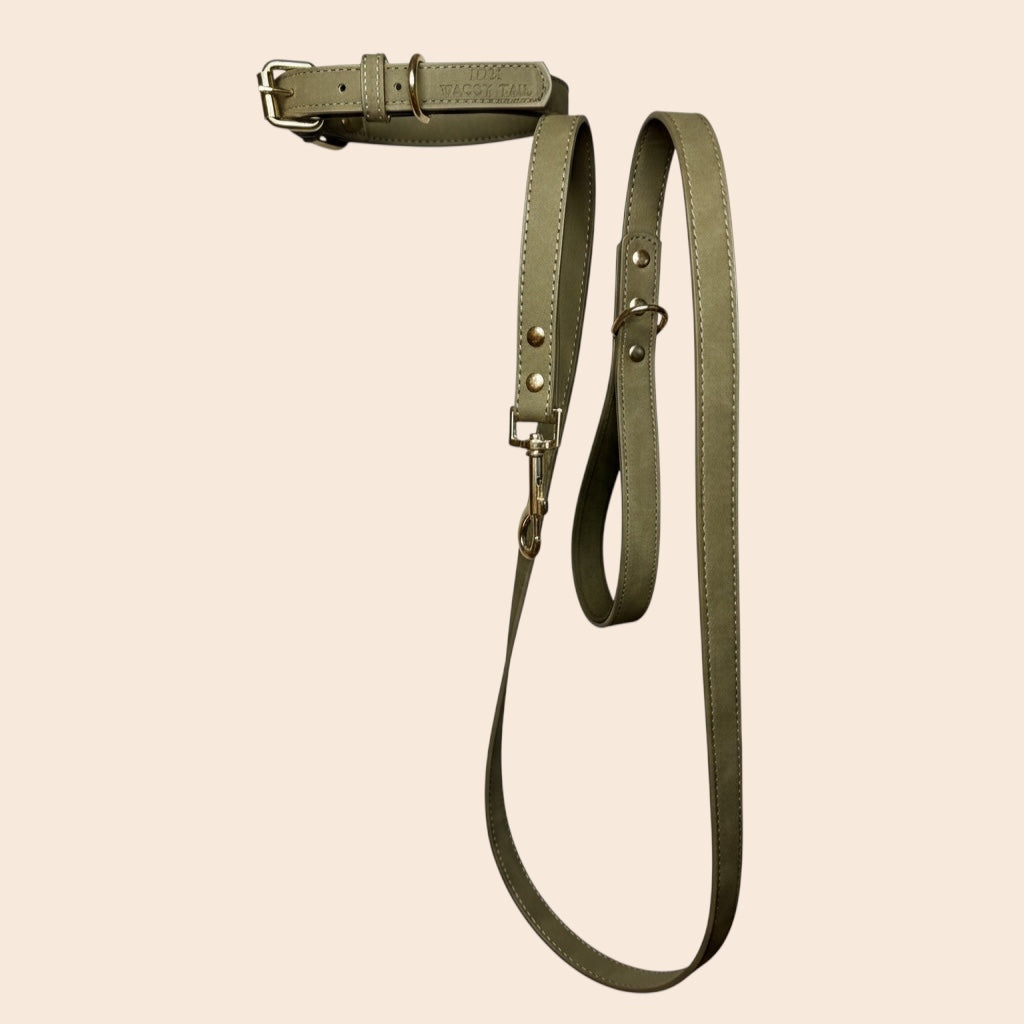 Olive Green Collar + Leash Set