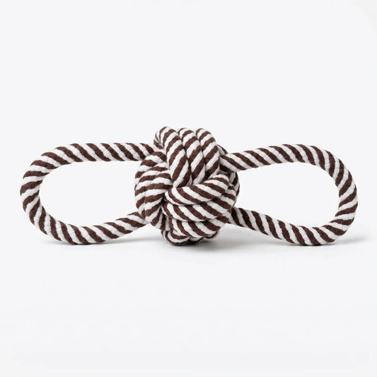 Brown and White Rope Tug-War Toy | Ball with Two Handles
